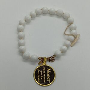 Monet Hand Knotted Genuine Glass Bead Beaded Bracelet White Vtg NWT